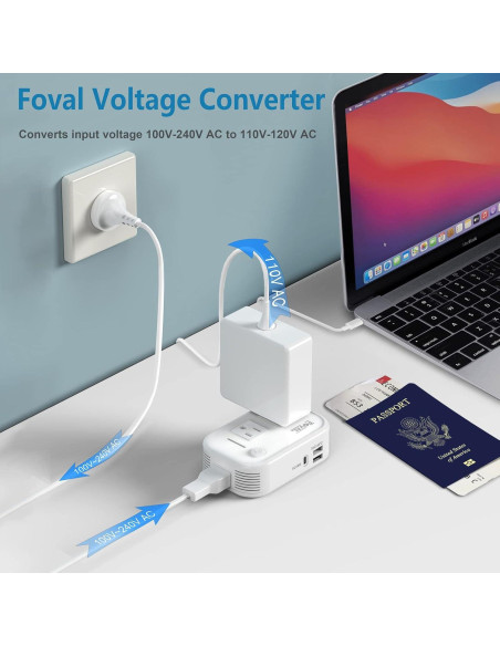 Convertidor de Voltaje FOVAL 220V a 110V con USB-C 18W