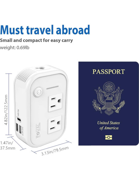 Convertidor de Voltaje FOVAL 220V a 110V con USB-C 18W