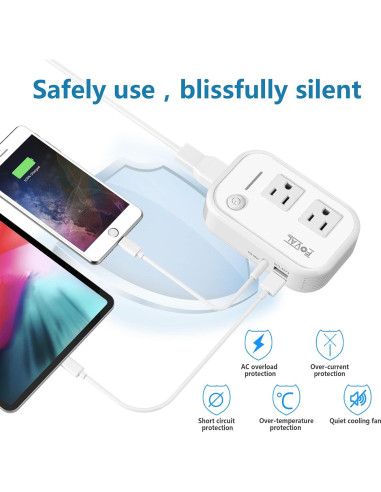 Convertidor de Voltaje FOVAL 220V a 110V con USB-C 18W