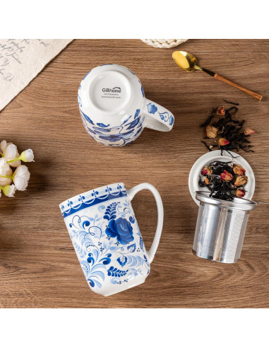 Taza de Té GBHOME con Infusor y Tapa 532 ml Cerámica