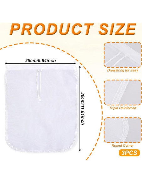 Bolsa de Leche de Nueces Giantree 3 Pcs 30x25cm Nylon Reutilizable