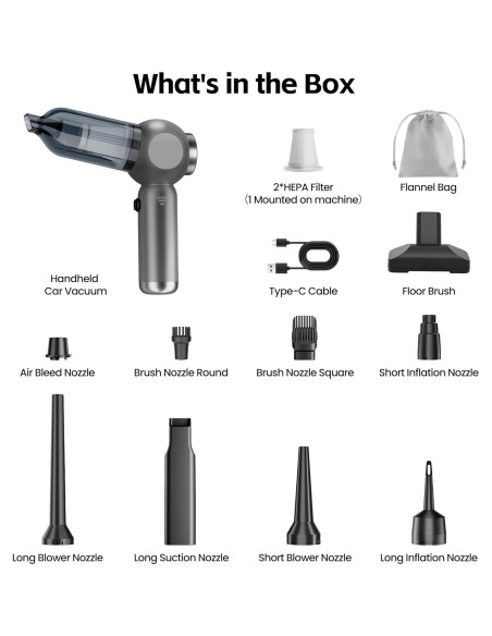 Aspiradora de Coche Portátil HOMIGIFTY ST-6697APlus 17500Pa