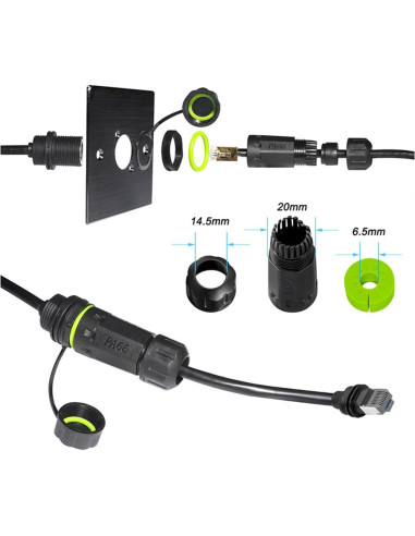 Acoplador RJ45 Impermeable IP68 Starlink Gen 3 CAT6 50cm