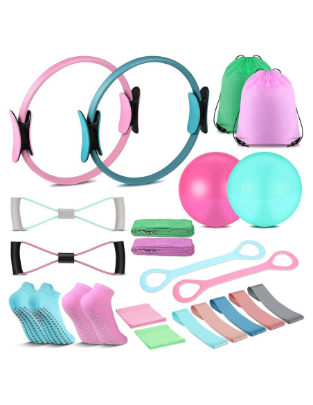 Kit de Pilates STORRVOL 21 Piezas Rosa - Anillos, Bandas y Más