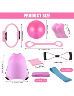 Kit de Pilates STORRVOL 21 Piezas Rosa - Anillos, Bandas y Más 2