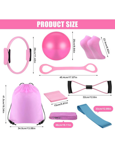 Kit de Pilates STORRVOL 21 Piezas Rosa - Anillos, Bandas y Más