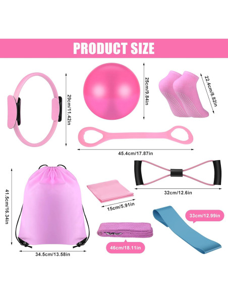 Kit de Pilates STORRVOL 21 Piezas Rosa - Anillos, Bandas y Más