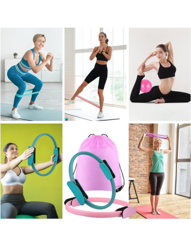 Kit de Pilates STORRVOL 21 Piezas Rosa - Anillos, Bandas y Más