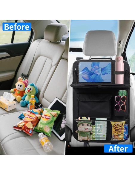 Organizador de Asiento de Coche TCJJ Negro 2 Piezas con Bandeja