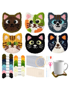 Kit de Posavasos de Aguja de Punch WATINC - 22 Piezas con Patrones de Gatito