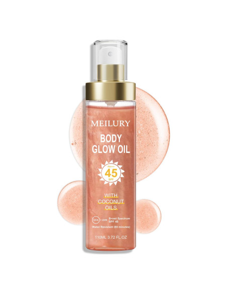 Aceite Brillante Corporal Meilury SPF 45 con Mica Rosa 109.8 ml