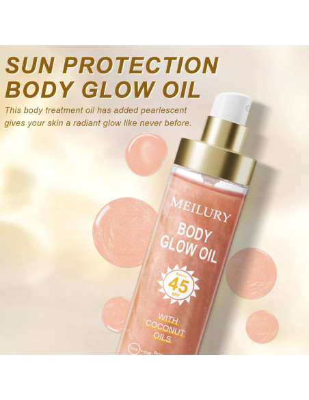 Aceite Brillante Corporal Meilury SPF 45 con Mica Rosa 109.8 ml
