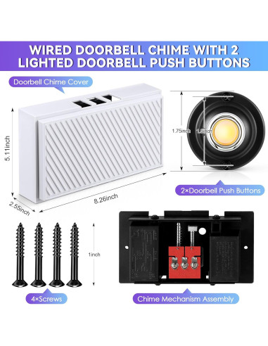 Botones de Timbre de Puerta Metal Negro Saillong - 2 Piezas