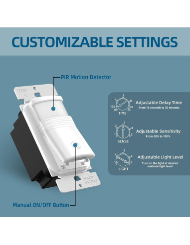 Interruptor de Luz ECOELER con Sensor de Movimiento PIR Blanco