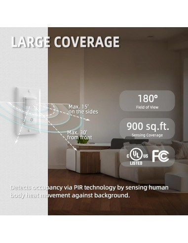 Interruptor de Luz ECOELER con Sensor de Movimiento PIR Blanco