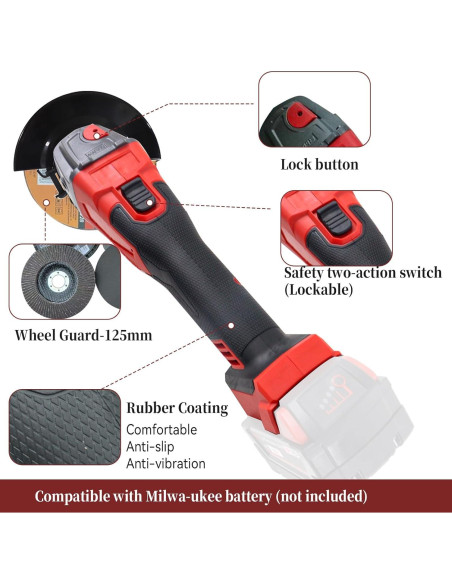 Amoladora Angular Inalámbrica Milwaukee 18V 125mm 12000RPM