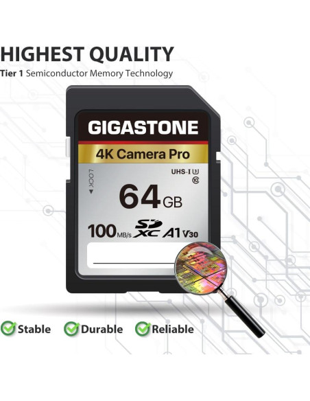 Tarjeta SD Gigastone 64GB 2-Pack A1 V30 4K Ultra HD