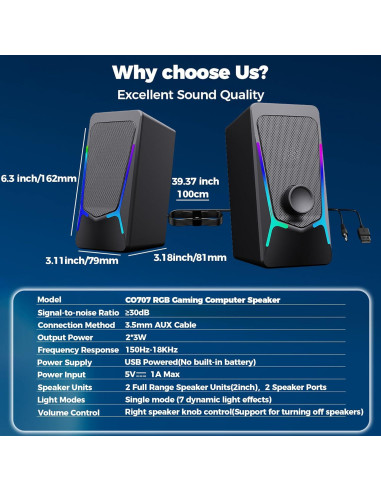 Altavoces Multimedia Estéreo 2.0 ROSON RC-CO707 USB y Aux