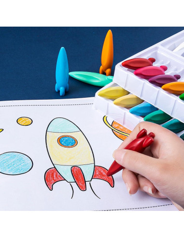 Crayones UEXINGOO en Forma de Cohete - 24 Colores Lavables