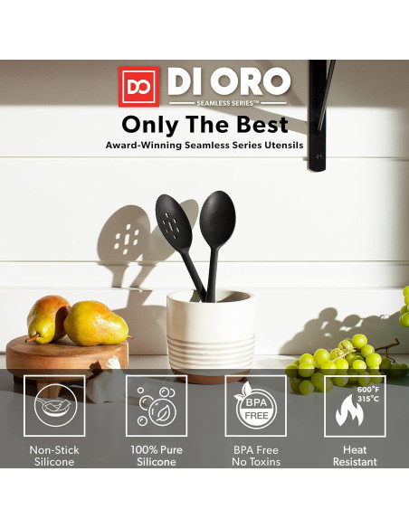 Cucharas de Silicona DI ORO 2 Piezas Antiadherentes Negras