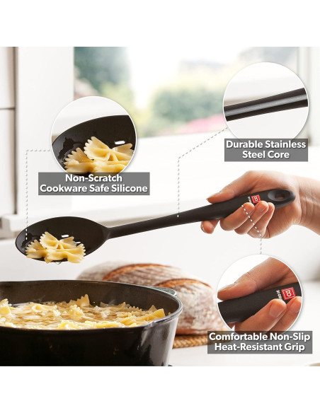 Cucharas de Silicona DI ORO 2 Piezas Antiadherentes Negras