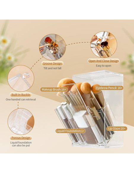 Organizador de Brochas de Maquillaje Singring Acrílico Transparente