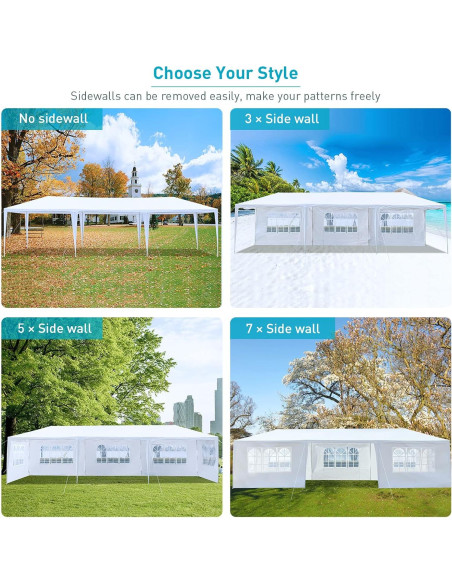 Carpa de Fiesta ANTSKU 10x30m Blanca con 7 Paredes Removibles