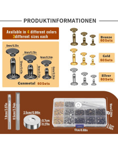Juego de Remaches de Cuero DIUDUS 240 Piezas 4 Colores 2