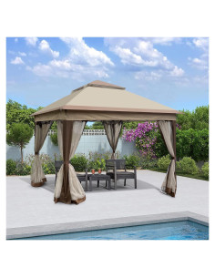 Gazebo Plegable CNchef 3.35x3.35m con Malla Desmontable