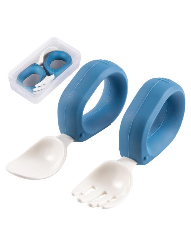 Juego de Cuchara y Tenedor HIWOOD para Bebés - Sin BPA, Azul