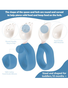 Juego de Cuchara y Tenedor HIWOOD para Bebés - Sin BPA, Azul 2