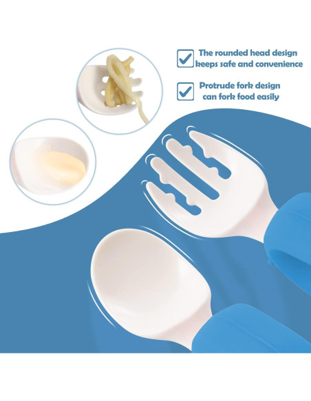 Juego de Cuchara y Tenedor HIWOOD para Bebés - Sin BPA, Azul