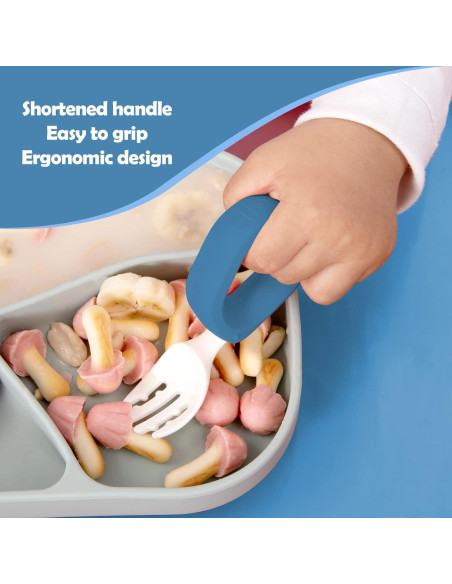 Juego de Cuchara y Tenedor HIWOOD para Bebés - Sin BPA, Azul