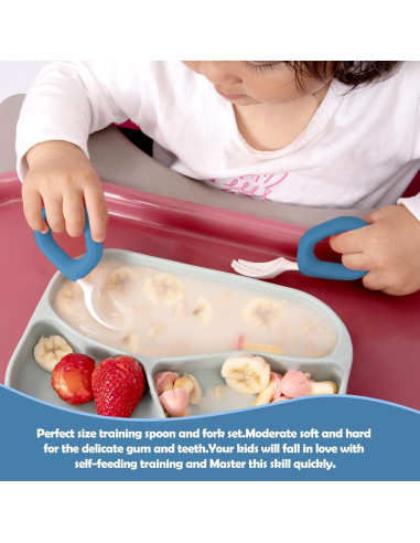 Juego de Cuchara y Tenedor HIWOOD para Bebés - Sin BPA, Azul