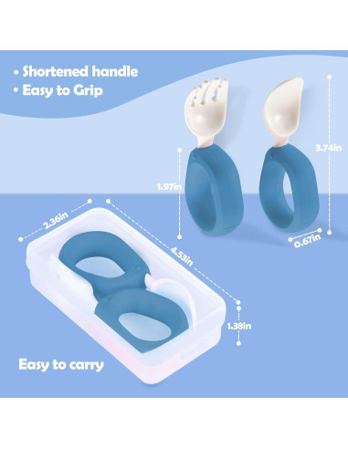 Juego de Cuchara y Tenedor HIWOOD para Bebés - Sin BPA, Azul