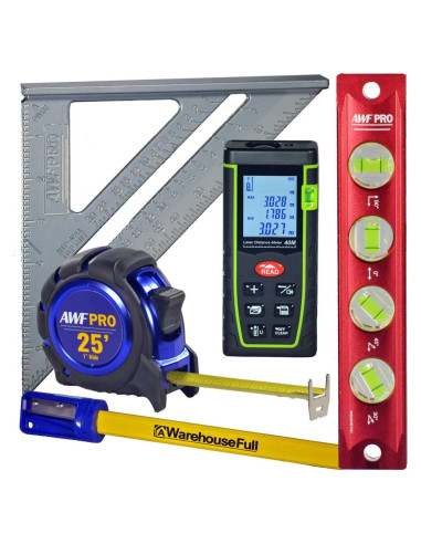 Kit de Medición AWF PRO - Medidor Láser 39.62m, Cinta 7.62m
