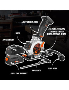 Sierra Circular Mini Inalámbrica WEN 20V 4-1/2" 20604 con Batería 2