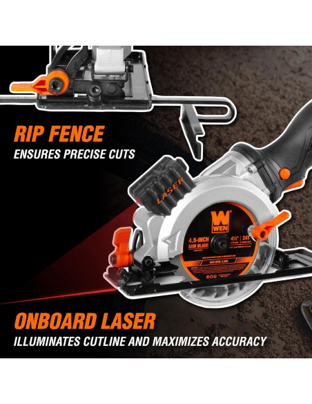 Sierra Circular Mini Inalámbrica WEN 20V 4-1/2" 20604 con Batería