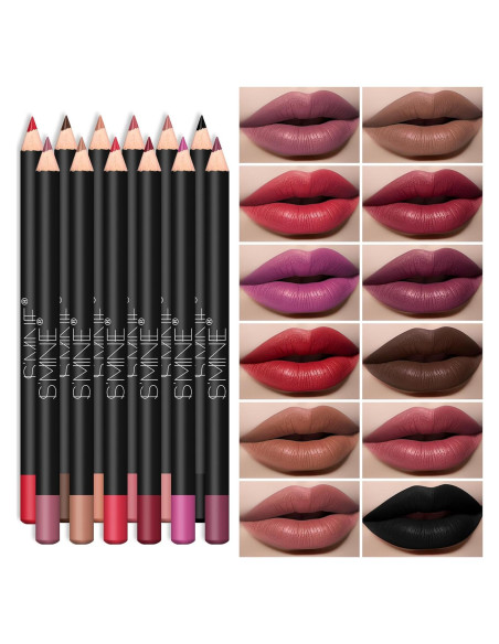 Conjunto de 12 Lápices Delineador de Labios IS'MINE - Cremosos y Larga Duración