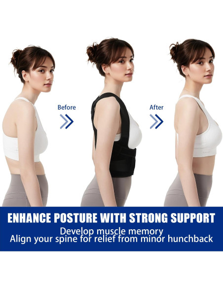 Corrector de Postura Qidian - Faja Ajustable para Alivio Dolor Espalda - Soporte Lumbar Transpirable (Negro, Pequeño)