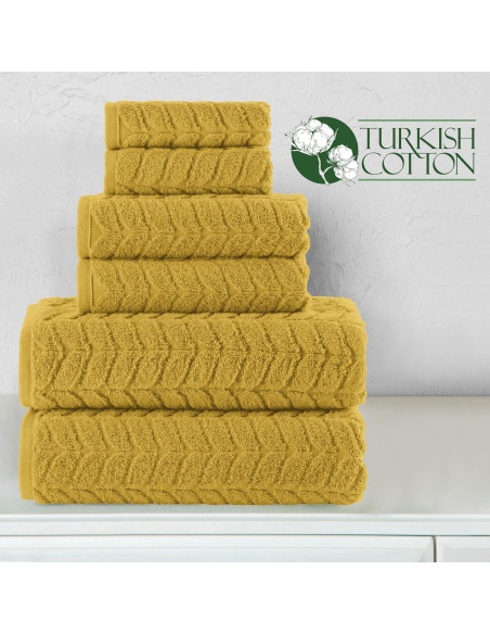 Conjunto de Toallas de Lujo 6 Piezas Algodón Turco 100% Oro Ámbar