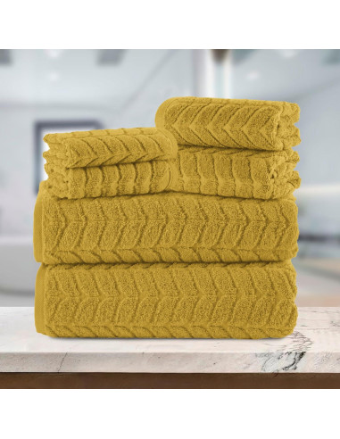 Conjunto de Toallas de Lujo 6 Piezas Algodón Turco 100% Oro Ámbar