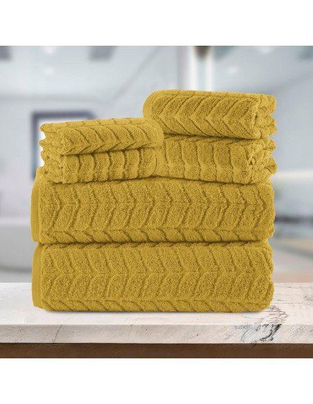Conjunto de Toallas de Lujo 6 Piezas Algodón Turco 100% Oro Ámbar