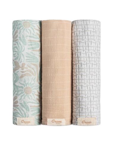 Set de 3 Mantas de Muselina 100% Algodón Crane Baby 120x120cm