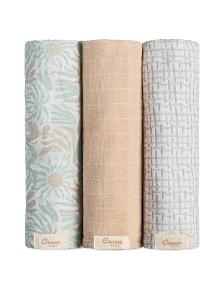 Set de 3 Mantas de Muselina 100% Algodón Crane Baby 120x120cm