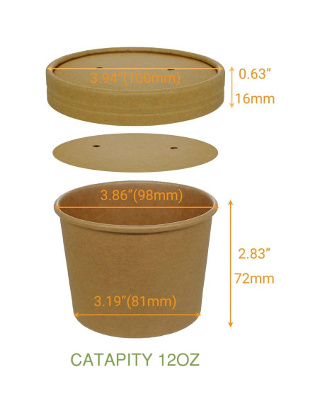 Tazas de papel Kraft 355 ml Belinlen con tapas - 50 unidades