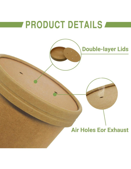 Tazas de papel Kraft 355 ml Belinlen con tapas - 50 unidades