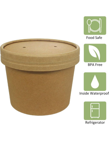 Tazas de papel Kraft 355 ml Belinlen con tapas - 50 unidades