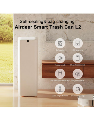 Cubo de Basura Inteligente Airdeer L2, 30 Litros, Blanco