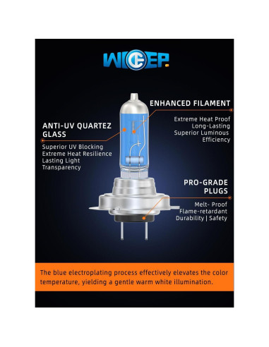 Bombillas Halógenas H7 Wideep 55W 3800K 2 Piezas Reemplazo